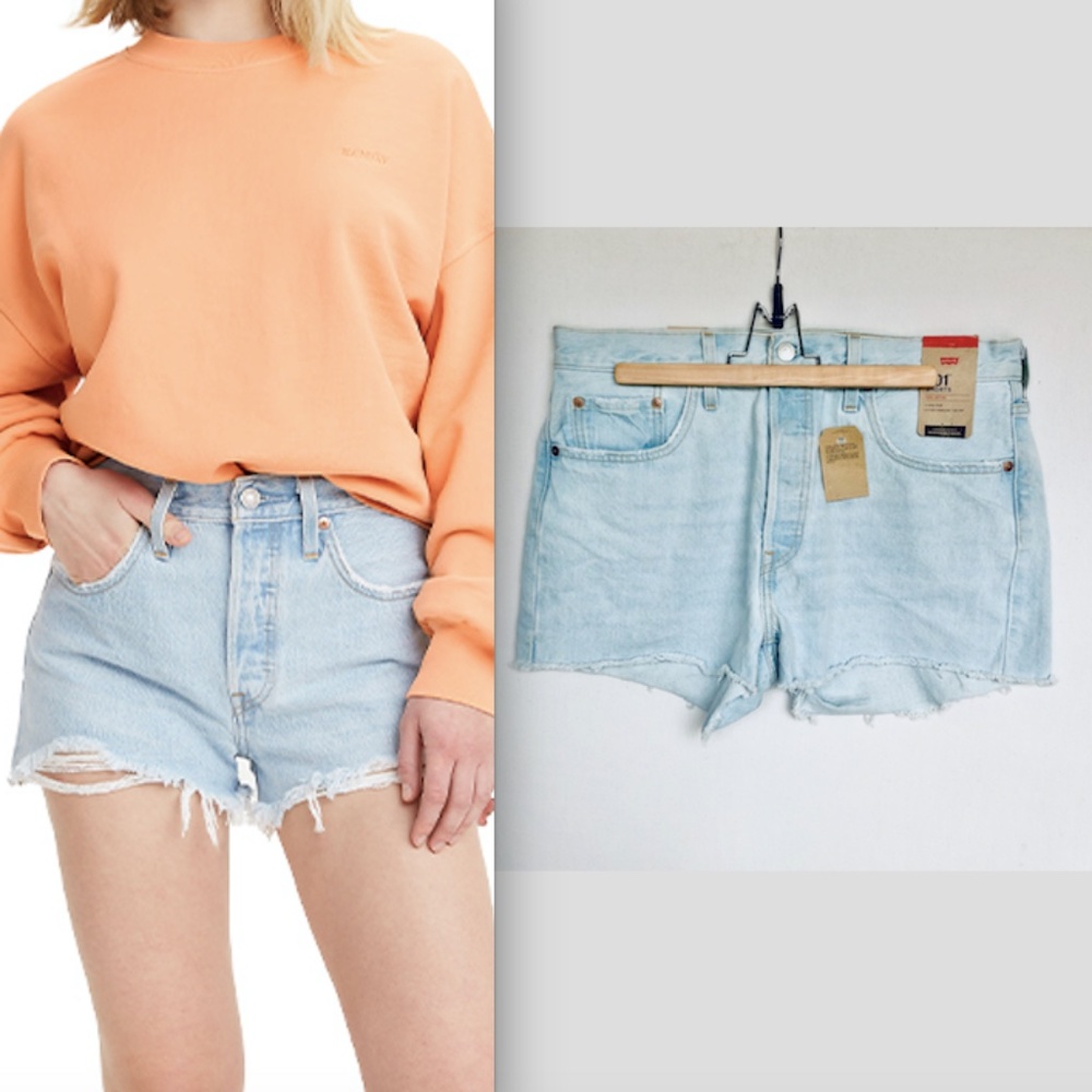 LEVI'S 501 Shorts Size 32 High Rise Denim Cotton Raw Hem Plus Travel